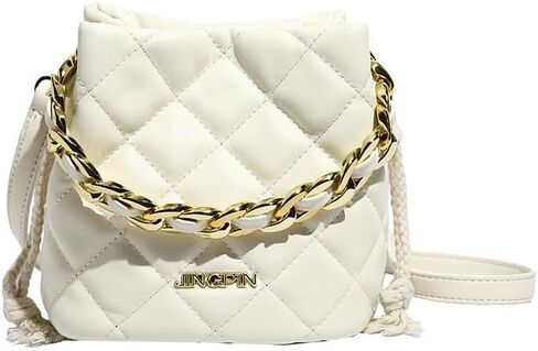 Quilted Bucket Bag, Chain Strap Shoulder Purse with Diamond Pattern, Urban Style Crossbody Bag in Saudi Arabia
