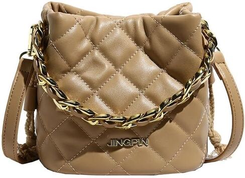 Quilted Bucket Bag, Chain Strap Shoulder Purse with Diamond Pattern, Urban Style Crossbody Bag in Saudi Arabia