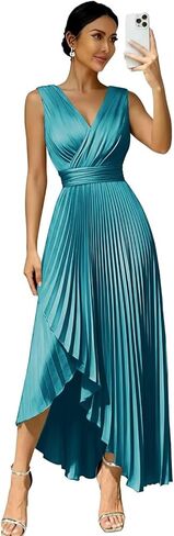 Gekaioe طول الشاي الساتان فساتين وصيفة الشرف ميدي مطوي الخامس الرقبة فستان الزفاف الضيوف خط ثوب مسائي رسمي in Kuwait