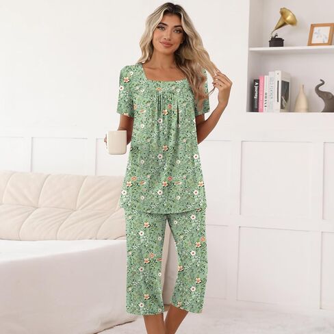 POPYOUNG Summer Womens Pajama Set 2 Pieces Pjs Ladies Pajamas Lounge Sleepwear with Pockets in Saudi Arabia
