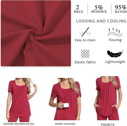 POPYOUNG Summer Womens Pajama Set 2 Pieces Pjs Ladies Pajamas Lounge Sleepwear with Pockets in Saudi Arabia