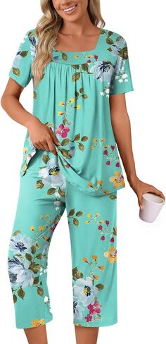 POPYOUNG Summer Womens Pajama Set 2 Pieces Pjs Ladies Pajamas Lounge Sleepwear with Pockets in Saudi Arabia