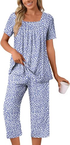POPYOUNG Summer Womens Pajama Set 2 Pieces Pjs Ladies Pajamas Lounge Sleepwear with Pockets in Saudi Arabia
