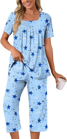 POPYOUNG Summer Womens Pajama Set 2 Pieces Pjs Ladies Pajamas Lounge Sleepwear with Pockets in Saudi Arabia