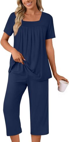 POPYOUNG Summer Womens Pajama Set 2 Pieces Pjs Ladies Pajamas Lounge Sleepwear with Pockets in Saudi Arabia