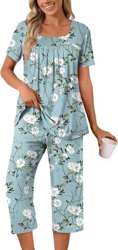 POPYOUNG Summer Womens Pajama Set 2 Pieces Pjs Ladies Pajamas Lounge Sleepwear with Pockets in Saudi Arabia