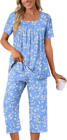 POPYOUNG Summer Womens Pajama Set 2 Pieces Pjs Ladies Pajamas Lounge Sleepwear with Pockets in Saudi Arabia
