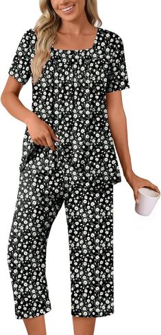POPYOUNG Summer Womens Pajama Set 2 Pieces Pjs Ladies Pajamas Lounge Sleepwear with Pockets in Saudi Arabia