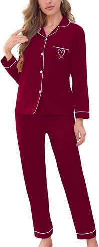 Pajamas for Women Set 2 Piece lounge sets Long Sleeve Button Down Loungewear Sleepwear Soft Pj,Chest Pocket(S-XL) in Saudi Arabia