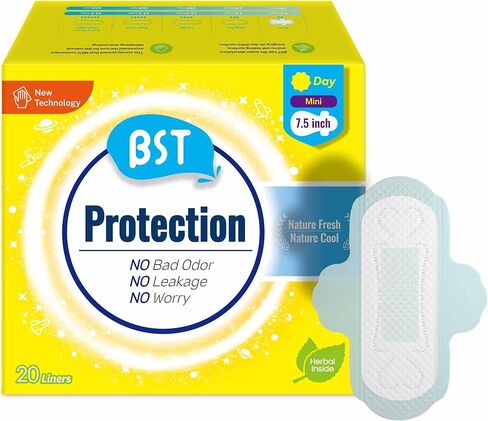 BST Liners for Women, Herbal Inside Natural Cool Menstrual Period Pads - Light Absorbency, Camellia Feminine Care Sanitary Pads with Wings - Regular 20 in Saudi Arabia