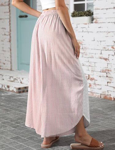 TARSE Womens Wide Leg Striped Boho Palazzo Pants with Lace Panel Summer Loose Elastic Waist Beach Vacation Lounge Pants in Saudi Arabia