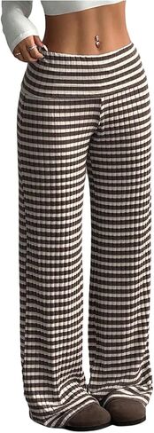 SOLY HUX Women's Striped Wide Leg Pants Elastic Waist Baggy Lounge Pants Casual Long Trousers in Kuwait