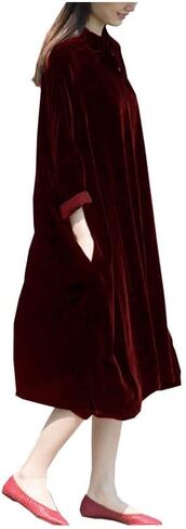 fengbaoyu Women's Silk Velvet Dress Spring Autumn Lady's Nine Sleeve Dress in Saudi Arabia