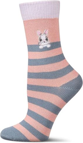 MeMoi Women's Just Hanging Striped Embroidered Cotton Rich Novelty Crew Socks in Saudi Arabia