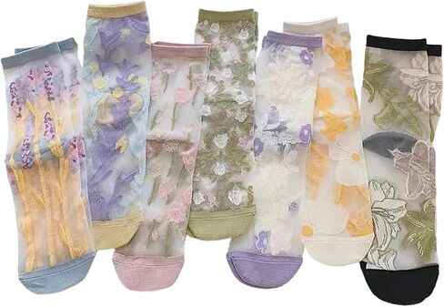 ASDIIT Flower Sheer Socks Women, Summer Lace Fancy Nylon Socks for Women in Saudi Arabia