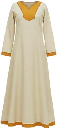 Nordic Runeweave Viking Dress for Women with Hand Embroidery in Beige | Linen Cotton Renaissance Costume Dress in Saudi Arabia