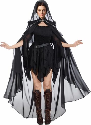 قبعة قزم القرون الوسطى للسيدات من miccostumes - عباءة شيفون واسعة مع غطاء رأس لمهرجان عصر النهضة، كوسبلاي، زي in Saudi Arabia
