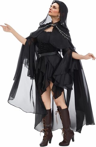 قبعة قزم القرون الوسطى للسيدات من miccostumes - عباءة شيفون واسعة مع غطاء رأس لمهرجان عصر النهضة، كوسبلاي، زي in Saudi Arabia