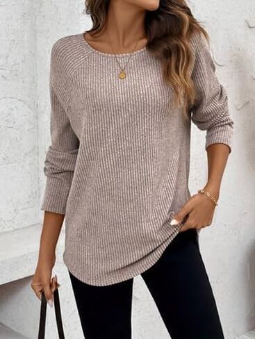Women's Casual Long Sleeve T Shirt Crewneck with Side Split Summer Pullover Loose Tunic Tops in Saudi Arabia