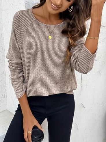 Women's Casual Long Sleeve T Shirt Crewneck with Side Split Summer Pullover Loose Tunic Tops in Saudi Arabia