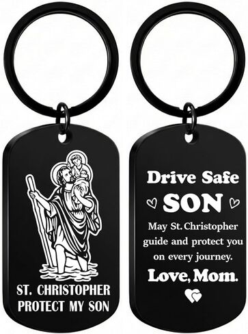 مجموعة هدايا Hewonnn Drive Safe Son من الأم - سلسلة مفاتيح لحماية السيارة من سانت كريستوفر و5 ملصقات مرآة - هدية قيادة آمنة للسائق المسيحي الجديد للابن in Saudi Arabia