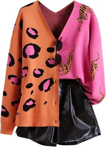 WDIRARA Women's Plus Size Leopard Animal Print Cardigan Sweaters V Neck Button Up Knit Outerwear in Saudi Arabia