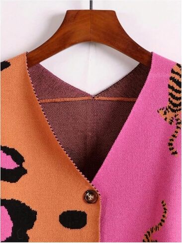 WDIRARA Women's Plus Size Leopard Animal Print Cardigan Sweaters V Neck Button Up Knit Outerwear in Saudi Arabia