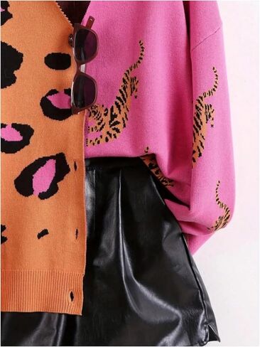 WDIRARA Women's Plus Size Leopard Animal Print Cardigan Sweaters V Neck Button Up Knit Outerwear in Saudi Arabia