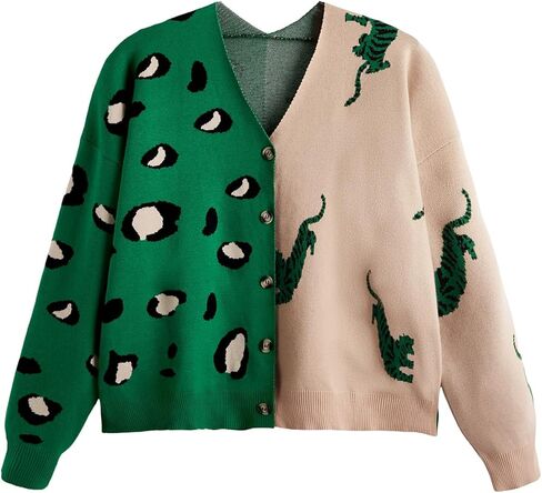 WDIRARA Women's Plus Size Leopard Animal Print Cardigan Sweaters V Neck Button Up Knit Outerwear in Saudi Arabia