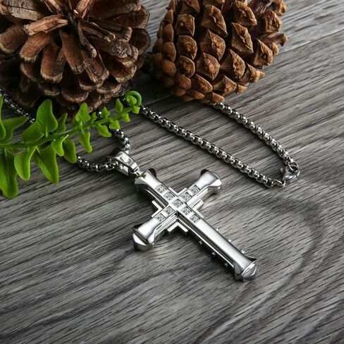 Mens Cross Necklaces, Stainless Steel Cross Pendant Necklace, Pave with Cubic Zirconia Diamond CrossPendant Necklace in Saudi Arabia