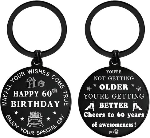 ENGZHI Cute Birthday Keychain for 30th 40th 50th 60th 70th 80th, Samll Milestone Gift with Inspirational Quotes, Black in Saudi Arabia