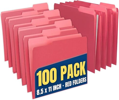 1InTheOffice Red File Folders Letter Size 1/3 Cut, Red Folders,100/Pack in Saudi Arabia