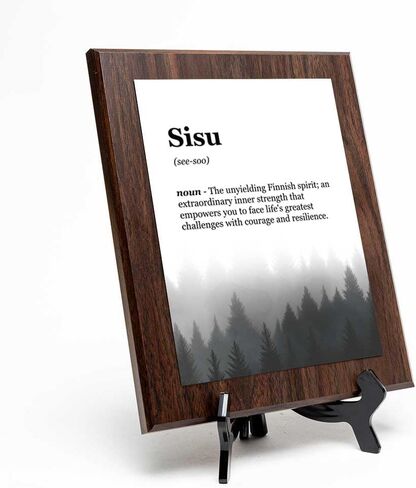 Sisu Definition, Wooden Frame 8x10 Decorative Wall Plaque With Easel Acrylic Stand | Elegant Forest Design | Inspirational Typographic Decoration in Saudi Arabia