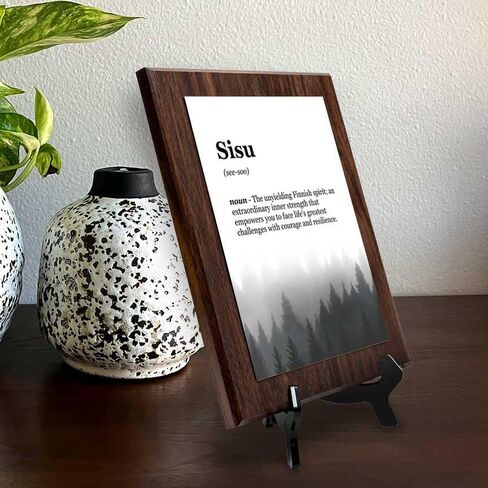Sisu Definition, Wooden Frame 8x10 Decorative Wall Plaque With Easel Acrylic Stand | Elegant Forest Design | Inspirational Typographic Decoration in Saudi Arabia