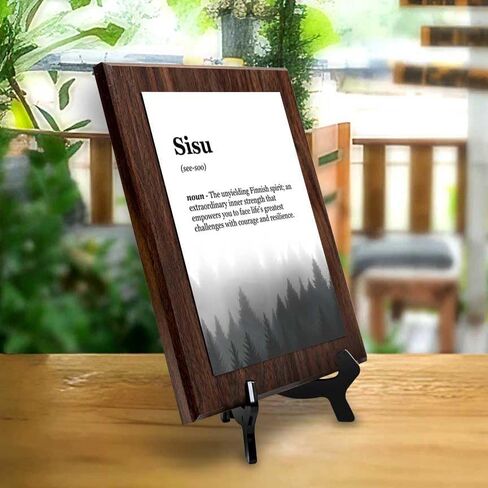 Sisu Definition, Wooden Frame 8x10 Decorative Wall Plaque With Easel Acrylic Stand | Elegant Forest Design | Inspirational Typographic Decoration in Saudi Arabia