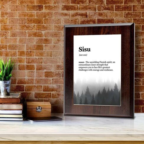 Sisu Definition, Wooden Frame 8x10 Decorative Wall Plaque With Easel Acrylic Stand | Elegant Forest Design | Inspirational Typographic Decoration in Saudi Arabia
