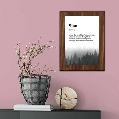 Sisu Definition, Wooden Frame 8x10 Decorative Wall Plaque With Easel Acrylic Stand | Elegant Forest Design | Inspirational Typographic Decoration in Saudi Arabia