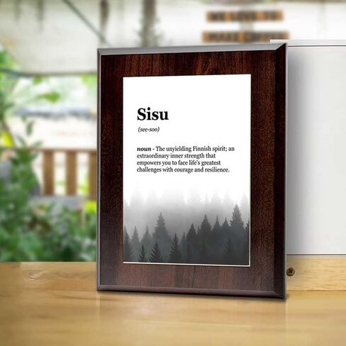 Sisu Definition, Wooden Frame 8x10 Decorative Wall Plaque With Easel Acrylic Stand | Elegant Forest Design | Inspirational Typographic Decoration in Saudi Arabia