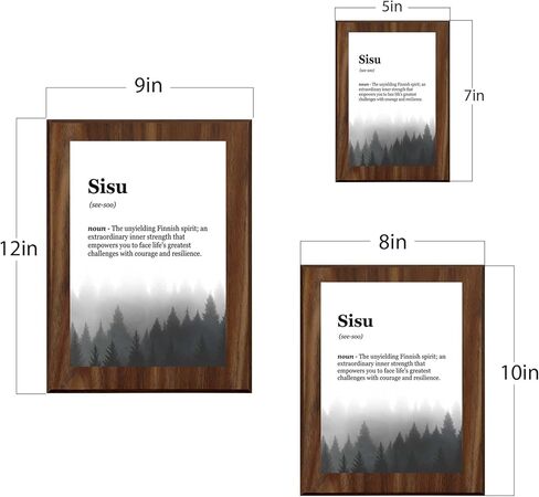 Sisu Definition, Wooden Frame 8x10 Decorative Wall Plaque With Easel Acrylic Stand | Elegant Forest Design | Inspirational Typographic Decoration in Saudi Arabia
