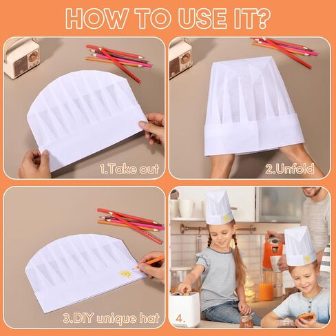 12 عبوة من قبعات الطهاة للأطفال، قبعة الطهاة للاستعمال مرة واحدة، قبعة طهاة للأطفال DIY للخبز والطهي والأنشطة وحفلات البيتزا باللون الأبيض in Kuwait