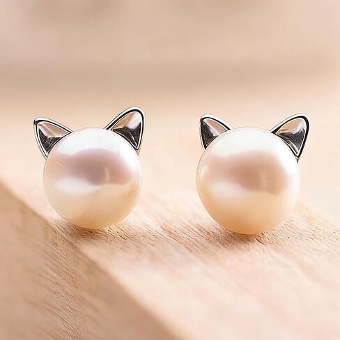 Cat Earrings Pearl Earrings Sterling Silver Earrings For Women Cat Memorial Gift Cat Gift Cat Lover Cat Jewelry in Saudi Arabia