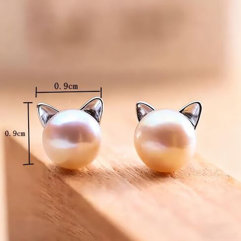 Cat Earrings Pearl Earrings Sterling Silver Earrings For Women Cat Memorial Gift Cat Gift Cat Lover Cat Jewelry in Saudi Arabia