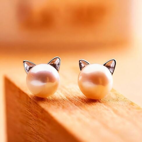 Cat Earrings Pearl Earrings Sterling Silver Earrings For Women Cat Memorial Gift Cat Gift Cat Lover Cat Jewelry in Saudi Arabia