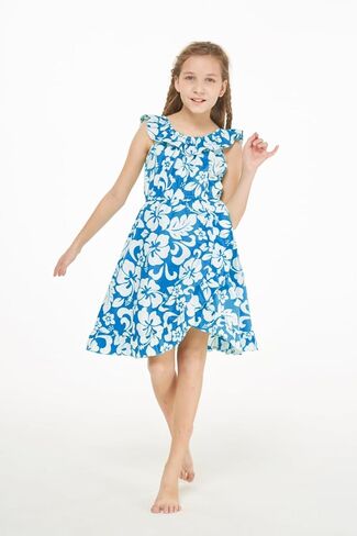 Girl Luau Wrap Ruffle Dress in Classic Red Hibiscus in Saudi Arabia