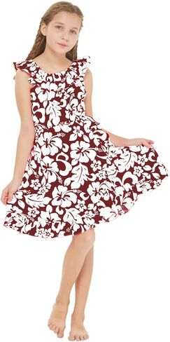 Girl Luau Wrap Ruffle Dress in Classic Red Hibiscus in Saudi Arabia