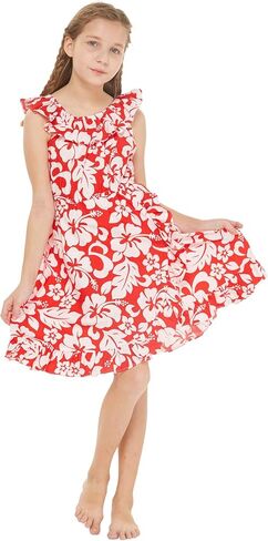 Girl Luau Wrap Ruffle Dress in Classic Red Hibiscus in Saudi Arabia
