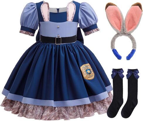 زي موكولا للفتيات جودي برينسز، فستان موحد لضابط الشرطة لطيف على شكل أذن أرنب مع إكسسوارات ملابس حفلات أعياد الميلاد in Kuwait