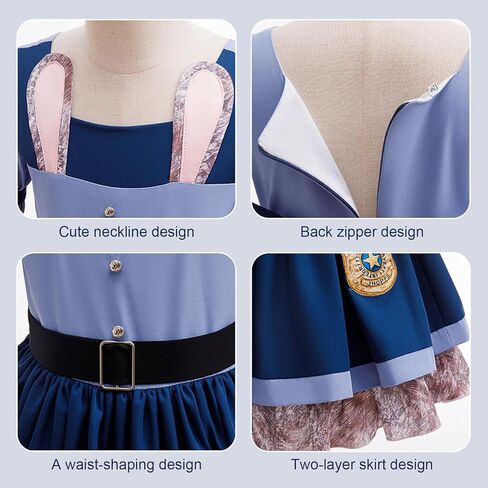 زي موكولا للفتيات جودي برينسز، فستان موحد لضابط الشرطة لطيف على شكل أذن أرنب مع إكسسوارات ملابس حفلات أعياد الميلاد in Kuwait