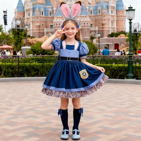 زي موكولا للفتيات جودي برينسز، فستان موحد لضابط الشرطة لطيف على شكل أذن أرنب مع إكسسوارات ملابس حفلات أعياد الميلاد in Kuwait