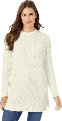 Woman Within Plus Size Cable Knit Pullover Crewneck Sweater in Saudi Arabia